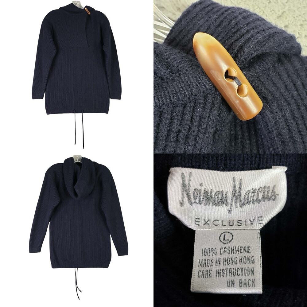 Neiman Marcus Cashmere ribbed Knit Navy Blue Sweater Womens Size Large L